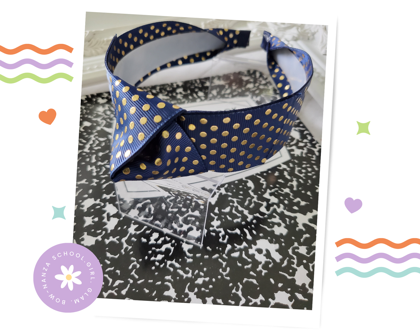 Navy & Gold Knot Headband Dots