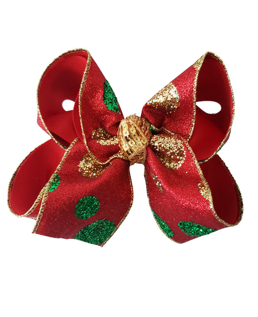 Glitter Polka Dots Christmas Hair Bow