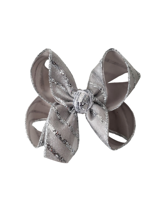 Silver Glitter Christmas Hair Bow