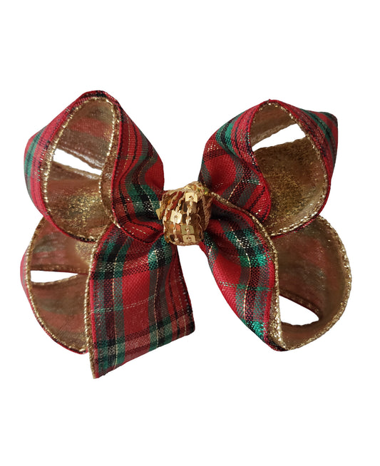 Tartan Plaid Gold Christmas Hair Bow