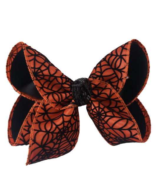 Orange Spider Web Halloween Hair Bow